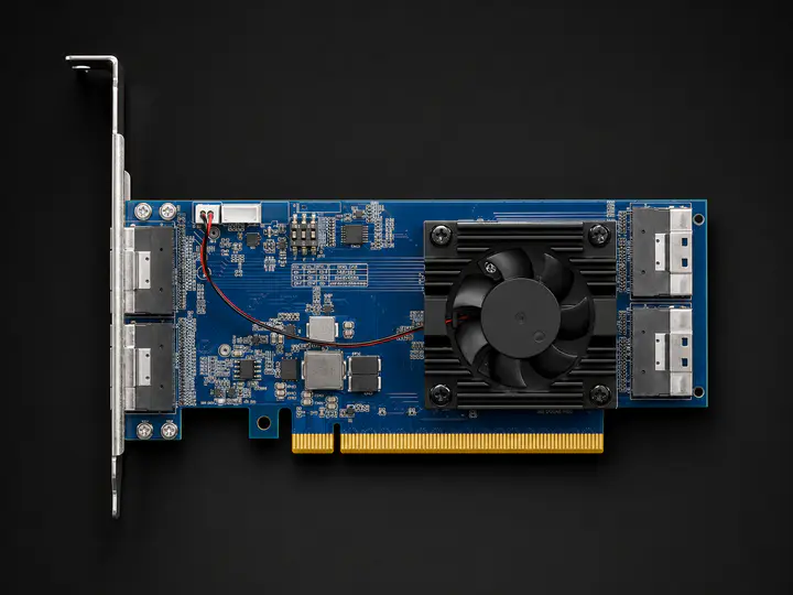 Плата расширения PCIe 4.0 x16 на 4× SFF8654-8i, без bifurcation (PEX88048)