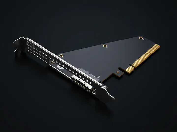 Внешний адаптер PCIe 4.0 x8 на SlimSAS 8654 половинной высоты — для внешней видеокарты/U.2 (X8 + 2 спидбара)